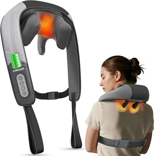 Shiatsu Neck and Shoulder Massager with Heat - HSA Eligible, Cordless 4D Deep Tissue Kneading Massager, Rechargeable Massage for Neck, Shoulder,Ideal Gift for Women,Men