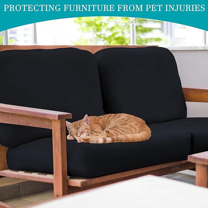 14 Pcs Stretch Patio Cushion Covers,Outdoor Couch Covers Replacement,Outdoor Couch & Sofa Slipcovers,for Patio Furniture Cushion Covers,Washable Reusable Furniture Protector (Black,Cover Only)