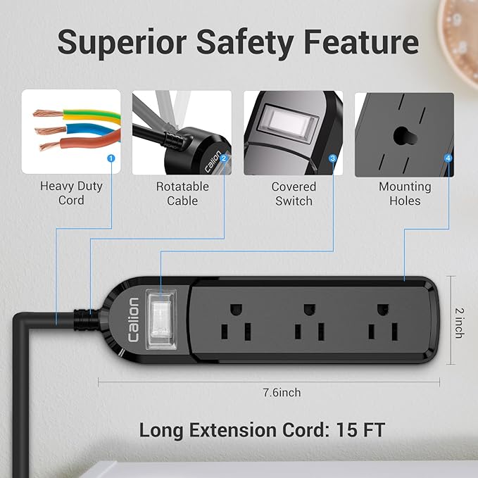 IPX6 Outdoor Power Strip Weatherproof,15 FT SJT16Awg Extension Cord 3 Wide Outlets 1875W Overload Protection, Waterproof Surge Protector for Office,Dorm Room,Patio,Christmas Lights