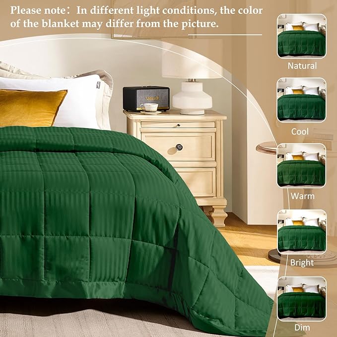 downluxe King Size Blanket with Satin Trim, Lightweight Down Alternative King Blanket for All Season, Machine Washable (Emerald Green, 108 x 90 Inch)