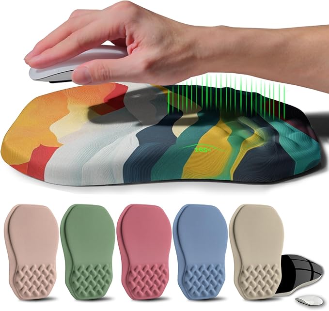 Ergonomic Raised Mouse Pad Wrist Support with Bilateral Slope Memory Foam Mousepad for Wrist Rest and Carpal Tunnel Pain Relief 11.8x7.9〃Colorful Lines