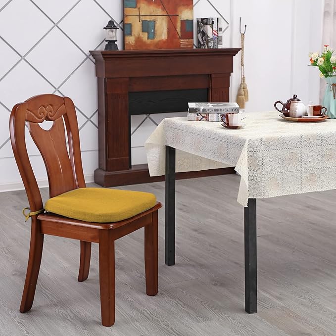 4 Pack Chair Pads for Dining Chairs - Memory Foam Non Slip Kitchen Chair Cushion and Seat Cushion with Machine Washable Cover [16.5 x 16.2 Inches] - (Yellow,4)