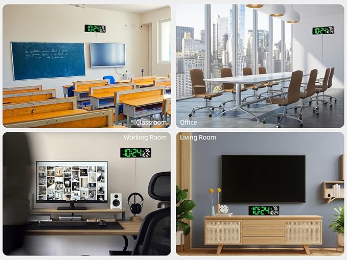 Large LED Digital Wall Clock with Date, Temperature, Auto-Brightness, Auto-DST | Big Digital Clock for Bedroom, Desk, Classroom, Living Room, Kitchen, Office, Gym, Farmhouse, Xmas Gift for Seniors