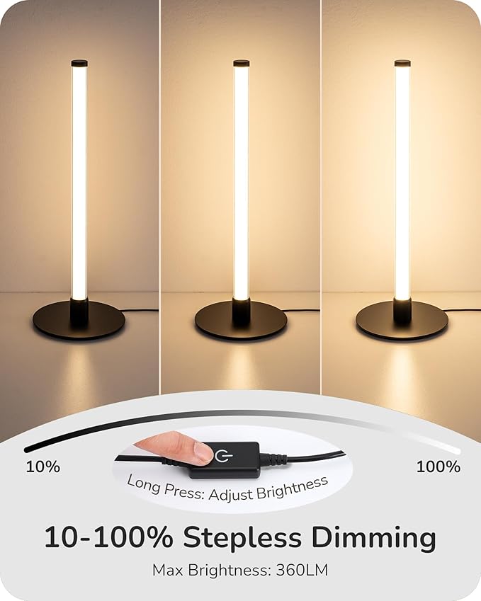 EDISHINE LED Table Lamp, Modern Slim Bedside Lamp with 360° Illumination, Stepless Dimming & 3 Color Temperature, Nightstand Lamp for Bedroom, Living Room, Black