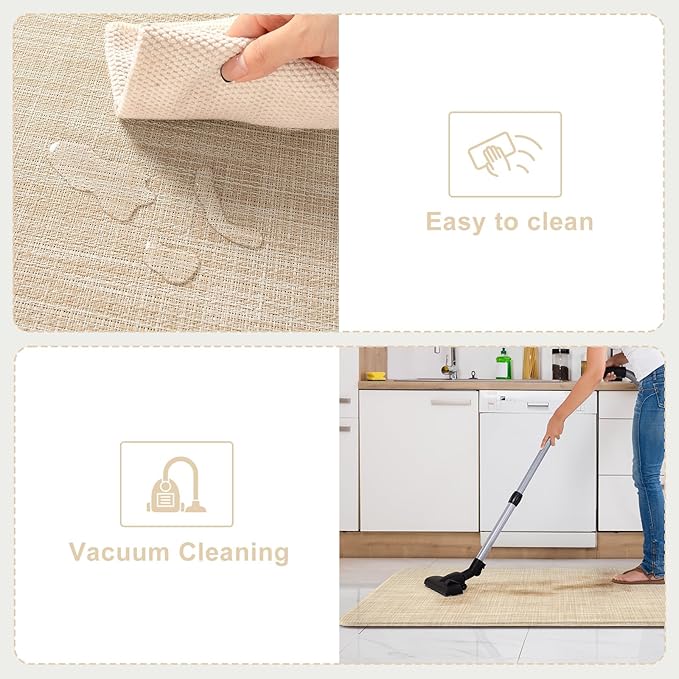 KIMODE Anti Fatigue Kitchen Mats 20"x47"+20"x32", Farmhouse Kitchen Rugs Sets of 2, Cushioned Non Skid Kitchen Mats for Floor, Comfort Kitchen Floor Mats for Sink Laundry Desk Beige
