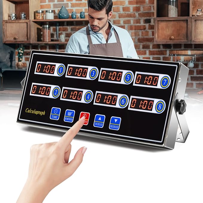 Commercial 8 Channel Kitchen Timer Digital Restaurant Timers Professional Loud Alarm Cooking Reminder