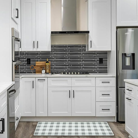 Anti Fatigue Kitchen Rugs Farmhouse Kitchen Mats for Floor,Cushioned Non-Slip Waterproof Ergonomic Comfort Rug Standing Mat for Kitchen,Floor,Home,Office,Sink,Laundry,Plaid Grey,17.3"x47.2"