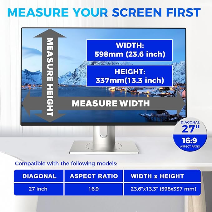 5A Magnetic Computer Privacy Screen Filter 27 Inch for 16:9 Aspect Ratio Widescreen Monitor, Eye Protection Anti Glare Blue Light Computer Privacy Shield Panel, Removable Anti-Scratch Protector