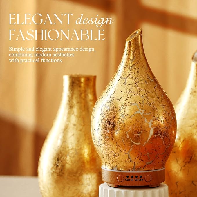 Porseme Essential Oil Diffuser Glass Aromatherapy Ultrasonic Humidifier, Air Refresh Auto Shut-Off, Timer Setting, BPA Free for Home Hotel Yoga Leisure SPA Gift 150ml Last 6H