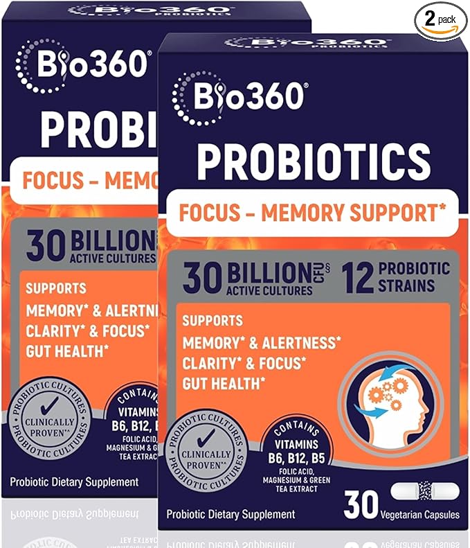Cognitive Support Probiotic for Brain Health, Digestive, Immune Health & Mental Energy, 30 Billion, 10 Probiotics, 25X Green Tea Extract, Magnesium & Vitamin B5, B6 & B12, 30CT