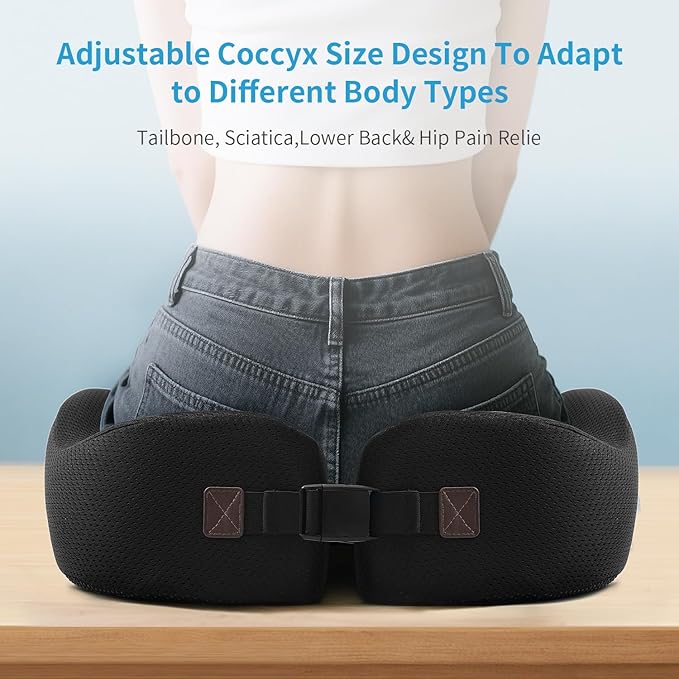 Orthopedic Memory Foam Seat Cushion - Donut Pillow for Tailbone Pain Relief, Sciatica, Hemorrhoids & Postpartum - Office Chair, Car & Home Cushion for Back & Coccyx Support (Black)