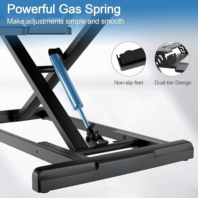 Standing Desk Converter 32 inch, Height Adjustable Sit Stand Desk Riser, Quick Sit to Stand Tabletop Dual Monitor Riser Workstation for Home Office with Keyboard Tray, Black