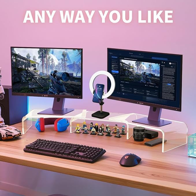 Acrylic Monitor Stand Riser, Clear Acrylic Laptop Stand for Desk, Computer Accessories for Home Office, Desk Organizer Shelf for Laptop, PC, Multi Media and more