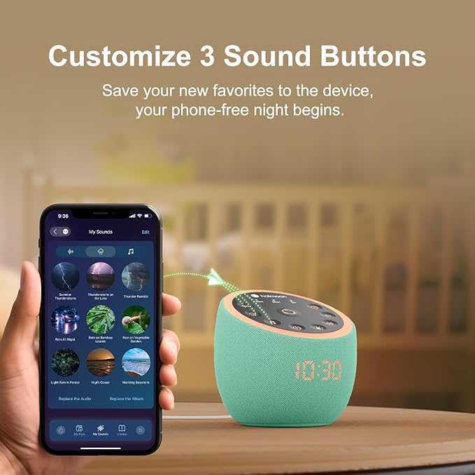 Hotmoon Sound Machine, Cocoon Pro White Noise Sound Machine with 388 Sounds for Baby Adult, Night Light, Sleeping Timer, App Control, DIY Sound Machine, Home Office Yoga, Noise Machine Gift Mint Green