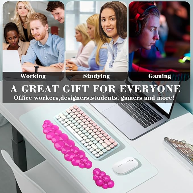 Gel Cloud Keyboard and Mouse Wrist Rest, Cute Wrist Support and Arm Support Keyboard Rest for Keyboard and Mouse Typing Pain Relief，Suitable for Office/Computer/Laptop/Gaming (Transparent Red)