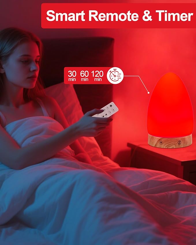 Red Light Night Light Lamp for Sleep, Red Nightlight Desk Lamp with 670nm Wavelength Multi-Color and Brightness Options Remote Control USB Charging Elegant Design