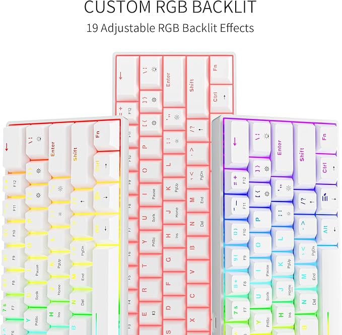 Newmen GM610 60% Wireless Mechanical Gaming Keyboard,Wired/Bluetooth/2.4G Keyboard,RGB Backlit,61 Anti-Ghosting Keys,Programmable,Hot-Swappable,for Windows Mac Android (White/Red Switch)