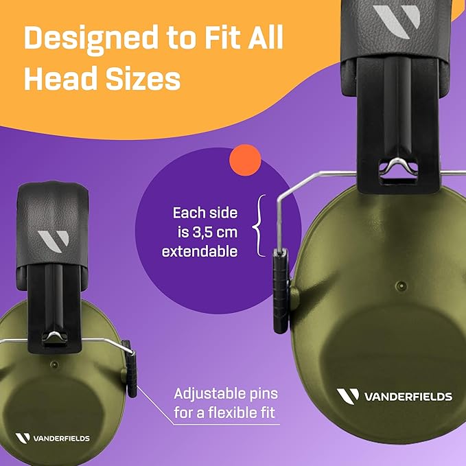 Vanderfields Hearing Protection Headphones - 26dB - Range Shooting Ear Protection - Noise Cancelling Ear Muffs for Adults