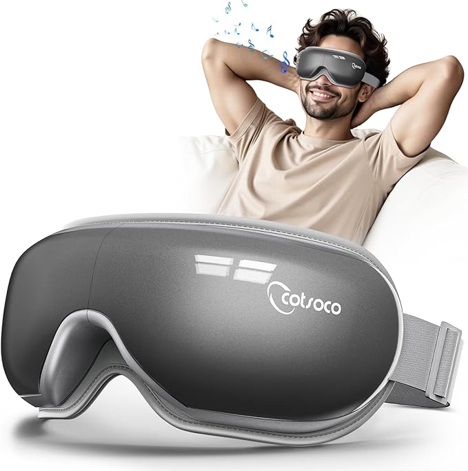 Eye Massager with Heat & Bluetooth Music, Mothers Day Birthday Gifts for Women, Reduce Eye Strain, Headache Relief and Improve Sleep, Eye Care Device for Migraine-Grey