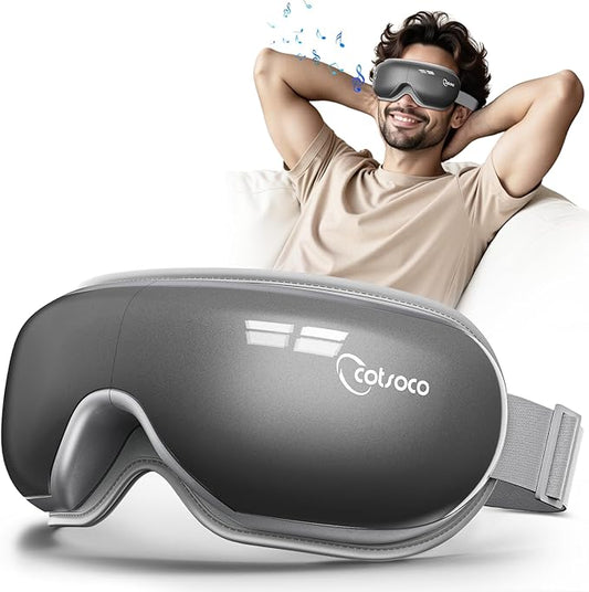 Eye Massager with Heat & Bluetooth Music, Mothers Day Birthday Gifts for Women, Reduce Eye Strain, Headache Relief and Improve Sleep, Eye Care Device for Migraine-Grey