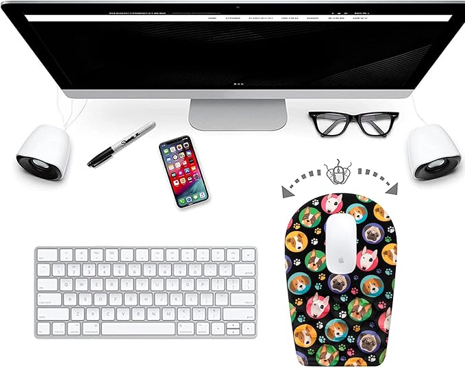 Ergonomic Mouse Pad Wrist Support,Upgrade Mousepad with Massage Design,Non-Slip PU Base Desktop Mouse Pads for Pain Relief, Computer, Office & Home,12 x 8 in（F-Lovely Dogs）