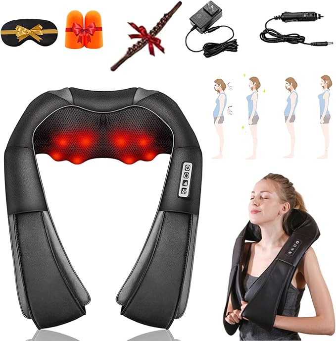 Herfes Neck Massager, Official Herfessmartlife Neck Shoulder Back Massager with Heat & Compression, 16 Massage Nodes, Ergonomic U-Shaped, Deep Tissue 3D Kneading Herfes, Ideal Gift (Black)