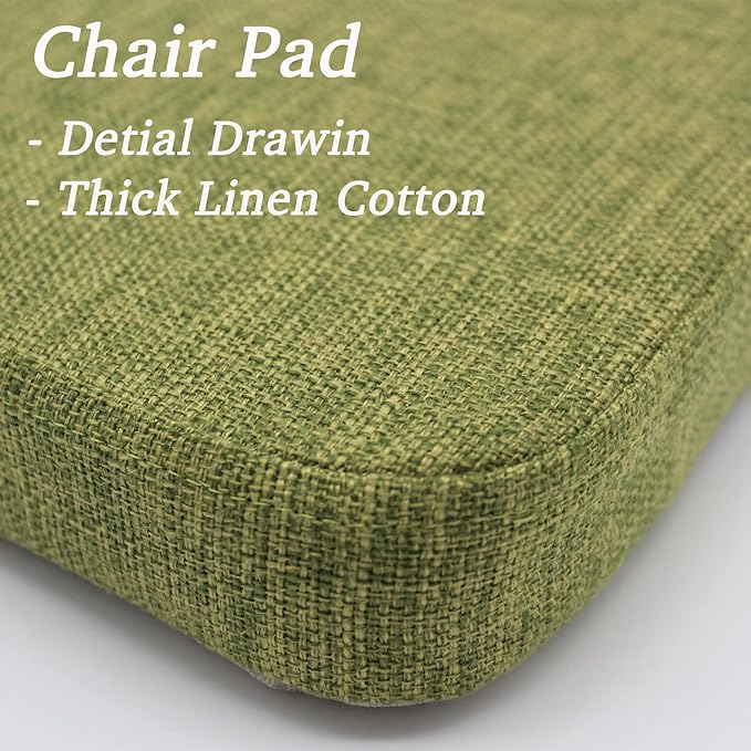 Chair Cushion with Ties for Dining Chairs - Memory Foam Non Slip Kitchen Chair Pad and Dining Seat Cushion with Machine Washable Cover [16.5 x 16.2 Inches] - Green