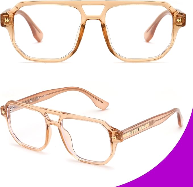 FEISEDY Aviator Blue Light Glasses for Men Women, Retro 70s Style Design Anti Glare Digital Eyestrain & Daily Wear B0284