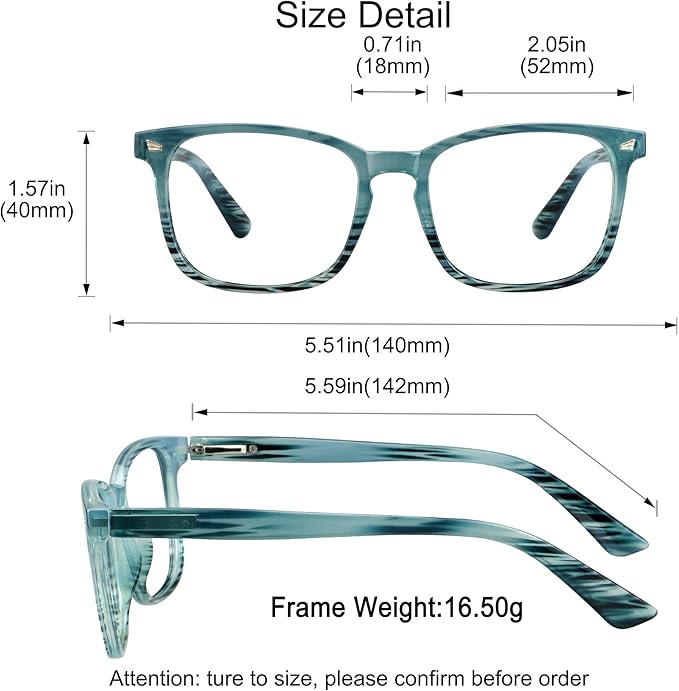 YEIN Bifocal Reading Glasses with Blue Light Blocking Lenses, Bifocal Reader for Women and Men, Vintage Square frame with Spring Hinge (+0.00/+1.50 magnification)