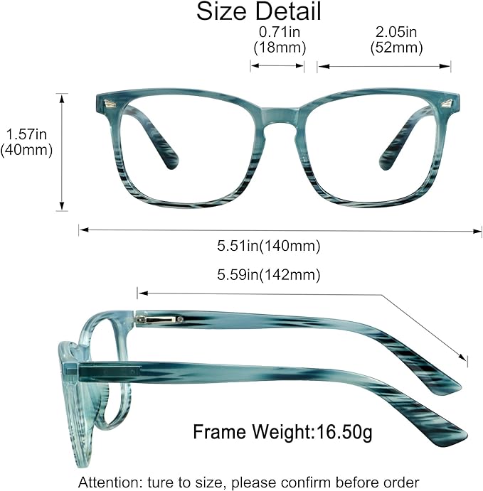 YEIN Bifocal Reading Glasses with Blue Light Blocking Lenses, Bifocal Reader for Women and Men, Vintage Square frame with Spring Hinge (+0.00/+2.00 magnification)