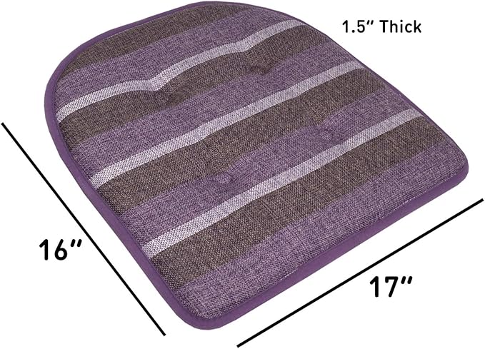 Sweet Home Collection Chair Cushion Memory Foam Pads Tufted Slip Non Skid Rubber Back U-Shaped 17" x 16" Seat Cover, 6 Pack, Bradford Purple, (Pack of 2)