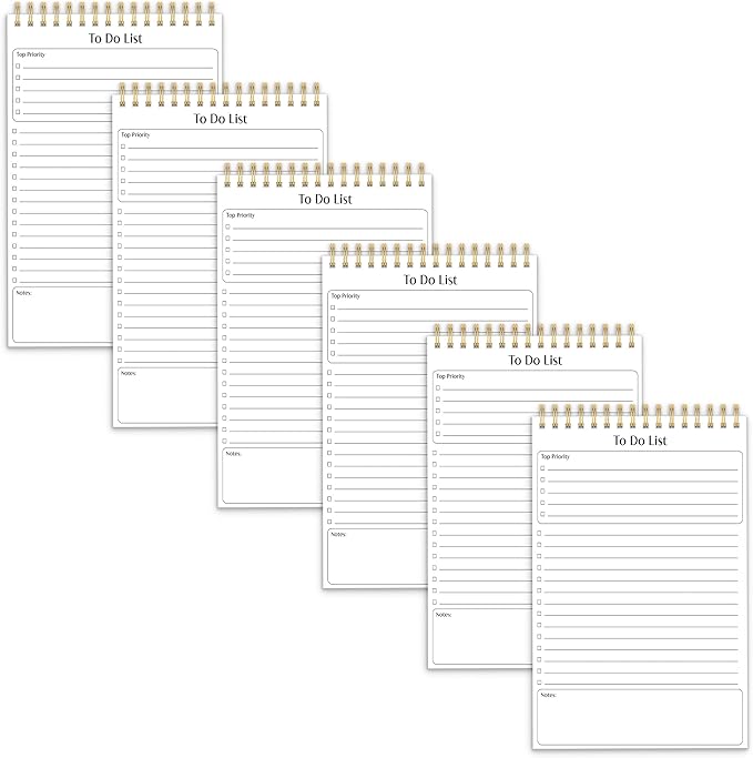 Better Office Products To Do List Mini Notepads, 5.5" x 8.5", Planning Note Pads, 50 Sheets Per Pad, Double Wire Spiral, Daily Agenda Productivity Checklist Organizer (6 Pack)