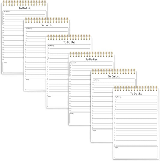 Better Office Products To Do List Mini Notepads, 5.5" x 8.5", Planning Note Pads, 50 Sheets Per Pad, Double Wire Spiral, Daily Agenda Productivity Checklist Organizer (6 Pack)