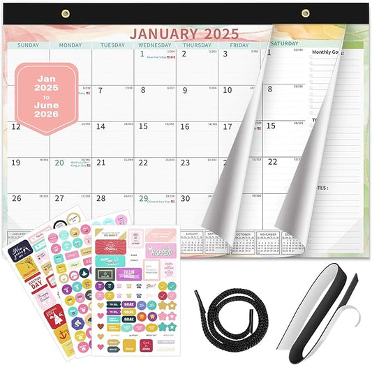 Ospelelf 2025-2026 Calendar Magnetic Desk Wall Desktop Monthly Planner from January 2025 to June 2026 Large To Do Pad with Plastic Cover for Office 17" X 12" Multicolor