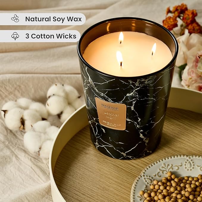 M&SENSE LeatherNight Scented Candles for Home, 3-Wick Highly Scented Jar Candles, Extra Large Candle 35 Oz 150 Hours Long Lasting Burning, Relaxing Aromatherapy Candle for Stress Relief, Meditation