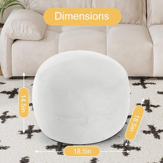 MeMoreCool Round Stuffed Pouf Ottoman Foot Rest, Floor Pouf Foot Stool with Soft Foam Chunk Filling, Small Round Ottoman Footstool Circle Footrest for Living Room, Off-White