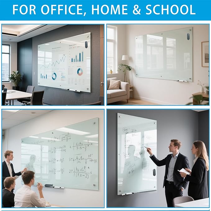 KIZZBY Glass Dry Erase White Board - Magnetic Boards for Wall, 72"x48" Large Frameless Whiteboard for Office, Home & School