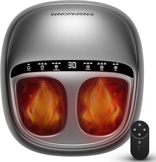 KingPavonini Shiatsu Foot Massager Machine with Heat, 3-Section Massage for Full Feet Deep Kneading & Vibration, Foot Massager for Plantar Fasciitis, UP to Size 13, Gifts for Mom Dad