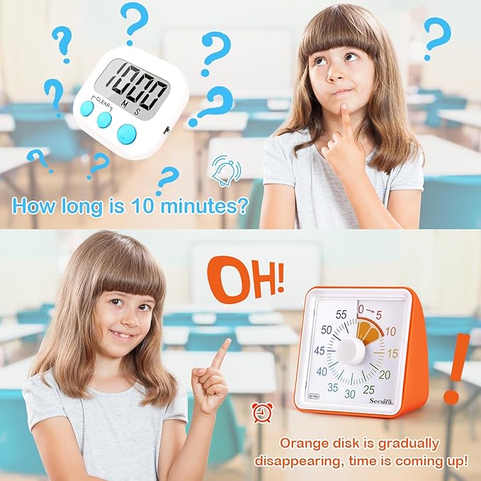 Secura 60-Minute Visual Countdown Timer for Kids & Adults, Classroom Time Management Tool (Orange)