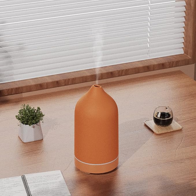Stone Diffuser, Ceramic Essential Oil Diffuser, Humidifier 160ml Ultrasonic Oil Diffuser for Aramatherapy (Terracotta)
