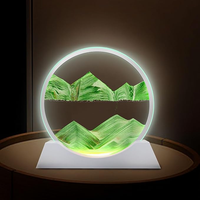 Aoderun 12" Moving Sand Art Liquid Motion with Light 3 Color Changing Moving Sand Art Picture Round Glass 3D Deep Sea Sand Art Sandscapes for Adult Relaxing Toys Desktop Home Office(Green)