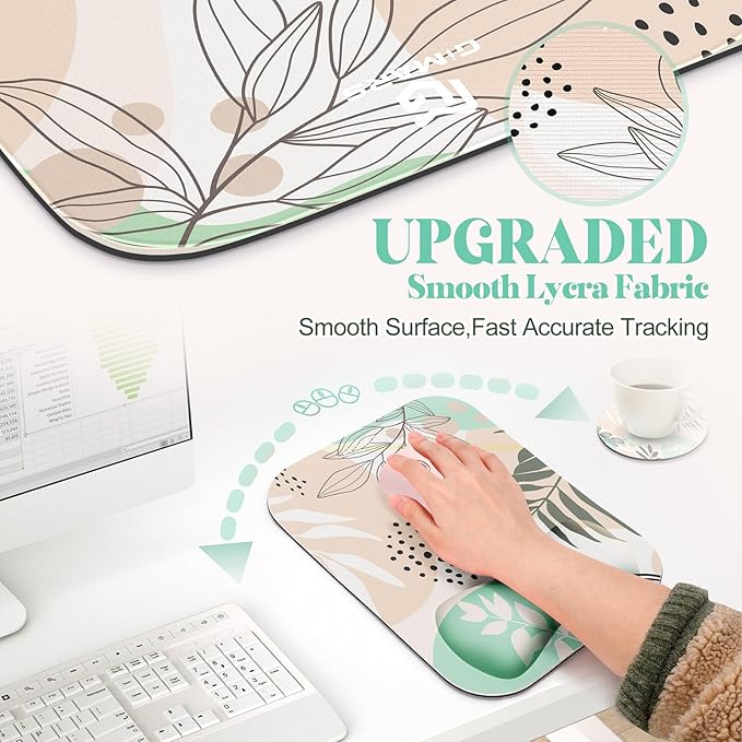 Gimars Large Smooth Superfine Fibre Memory Foam Ergonomic Mouse Pad Wrist Rest Support Mousepad with Nonslip Base for Laptop, Computer, Gaming & Office,Free Coaster Include-Morandi Beige