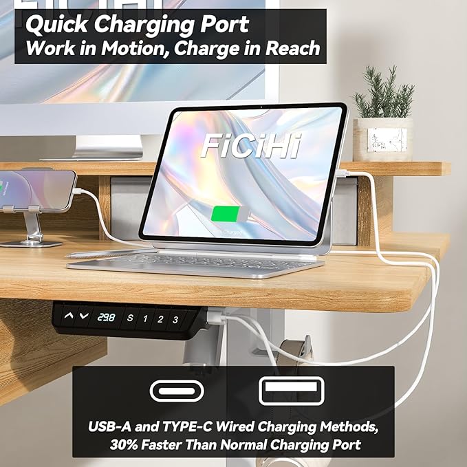 Adjustable Height Standing Desk with 4 Drawers,63 x 30 inches Electric Sit Stand Home Office Desk with Two Tiers, 3 Memory Presets, Monitor Stand Riser, USB A/C Charging Port