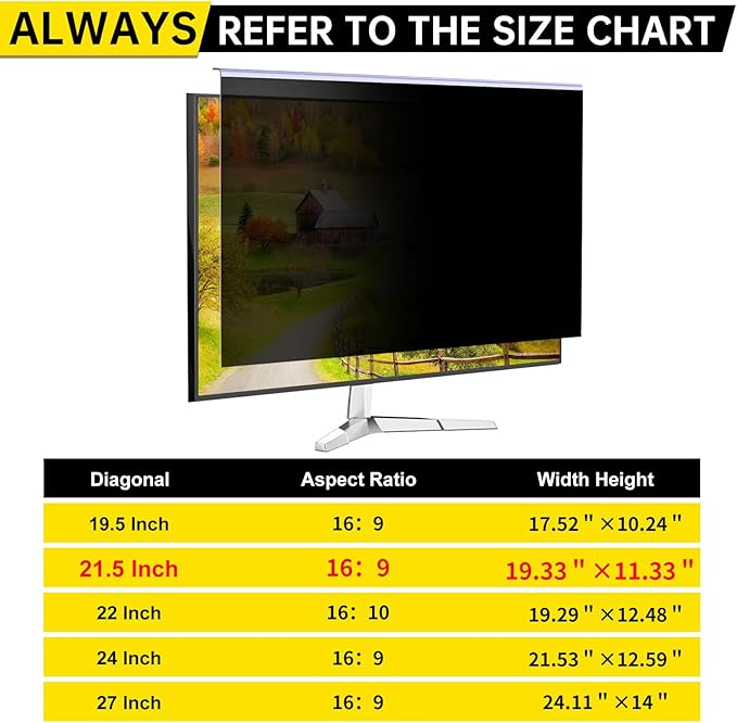 21.5 Inch Computer Privacy Screen for 16:9 Widescreen Monitor, Anti-Blue Light Monitor Privacy Screen Filter, Anti-UV Computer Shield