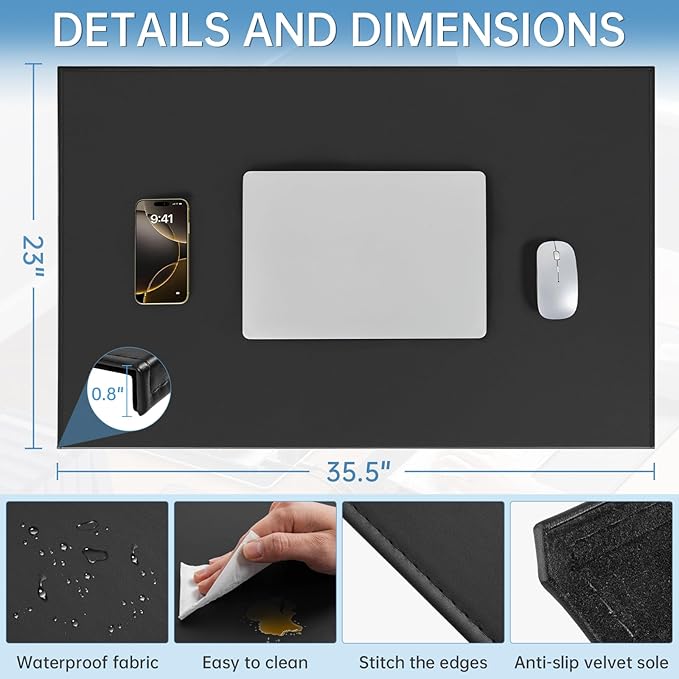 AKOZLIN 35.4"x22.8" Soft PU Leather Surface Office Desk Mouse Mat Pad with Full Grip Fixation Lip Table Blotter Edge-Locked Protector