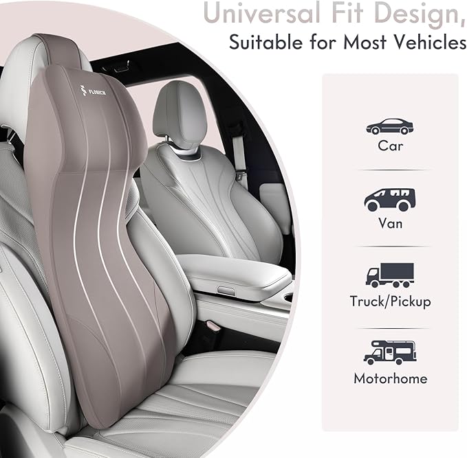 FLORICH Lumbar Support Pillow and Car Neck Pillow Memory Foam Integrated Lumbar Support Cushion with Headrest Pillow Ergonomic Car Seat Back Support for Head Waist Support Sciatica Pain Relief, Gray
