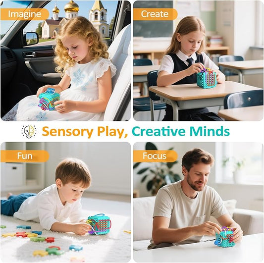 3D Upgraded Silicone Sensory Board with Built-in Storage – Fidget Travel Toys for Kids & Toddler, ADHD Autism Anxiety Relief Items (Blue)