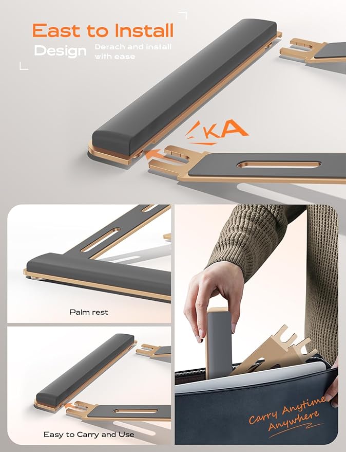 Laptop Stand for Desk, Laptop Stand with Wrist Support, Ergonomic Detachable Laptop Riser, Mount, Holder Notebook Computer Stand for MacBook Air Pro, HP, Dell, XPS, HP (10-17") Laptops - Gold
