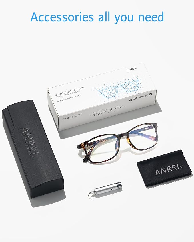 ANRRI Blue Light Blocking Glasses Anti Eyestrain UV Filter Computer Game Eyeglasses Lightweight Tortoise Frame