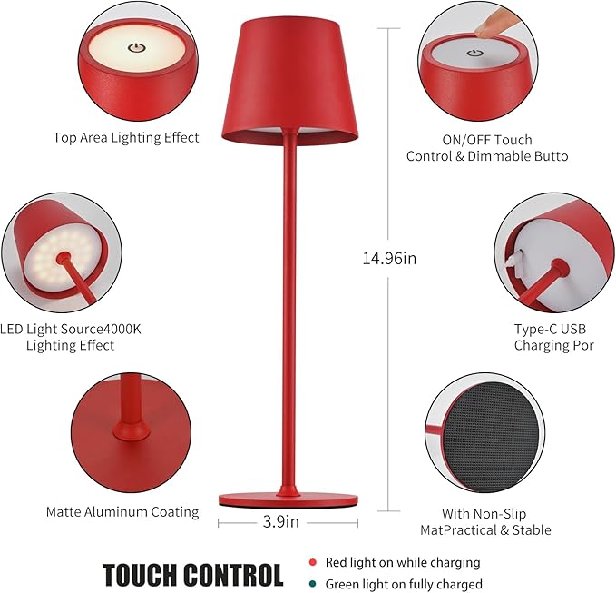 BGFHome Cordless Table Lamp LED Desk lamp,5000mAh Rechargeable Touch Night Light Wireless Minimalist Design for/Restaurant/Bedroom/Bars/Outdoor Party/Camping/Coffee Shop 2Pack